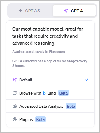 Screenshot ChatGPT Plus Beta Features